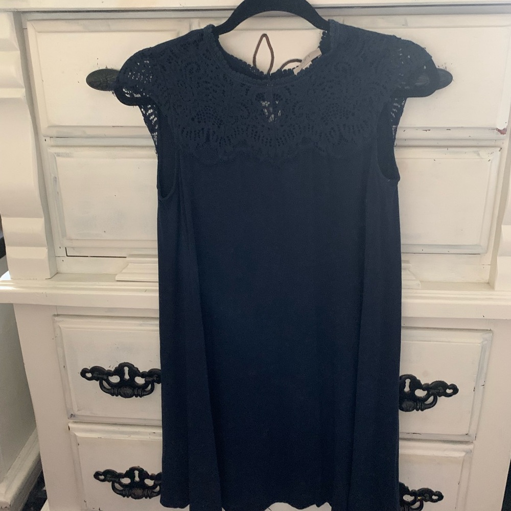 LOFT Navy Crocheted Detail Dress